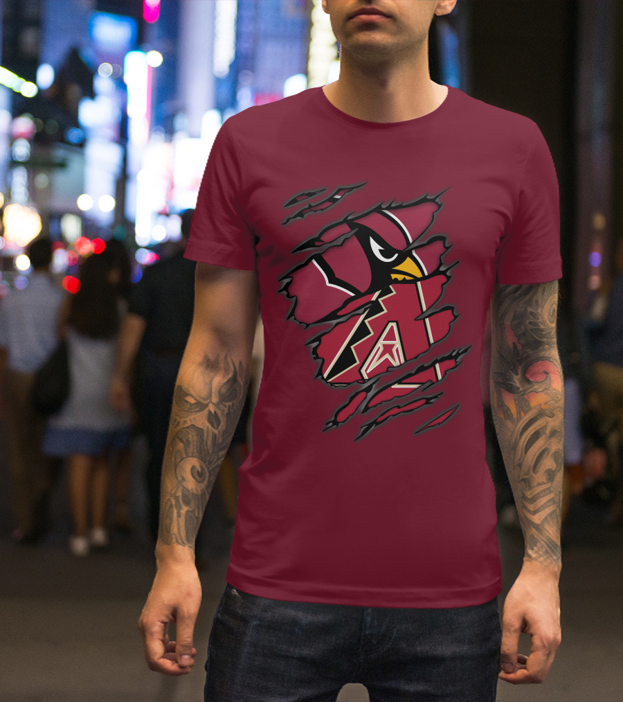 Cardinals And Diamondbacks Union Ripped Claw Marks Logo Fan T-Shirt