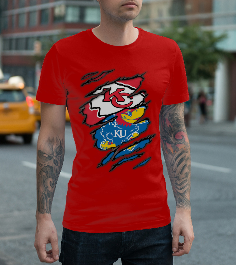 Kansas City Chiefs KC Jayhawks KU Logo Mashup T-Shirt