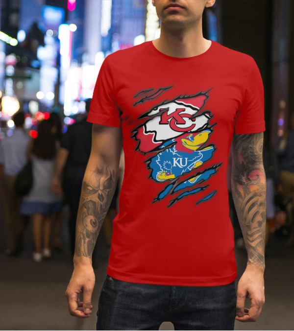 Kansas City Chiefs KC Jayhawks KU Logo Mashup T-Shirt