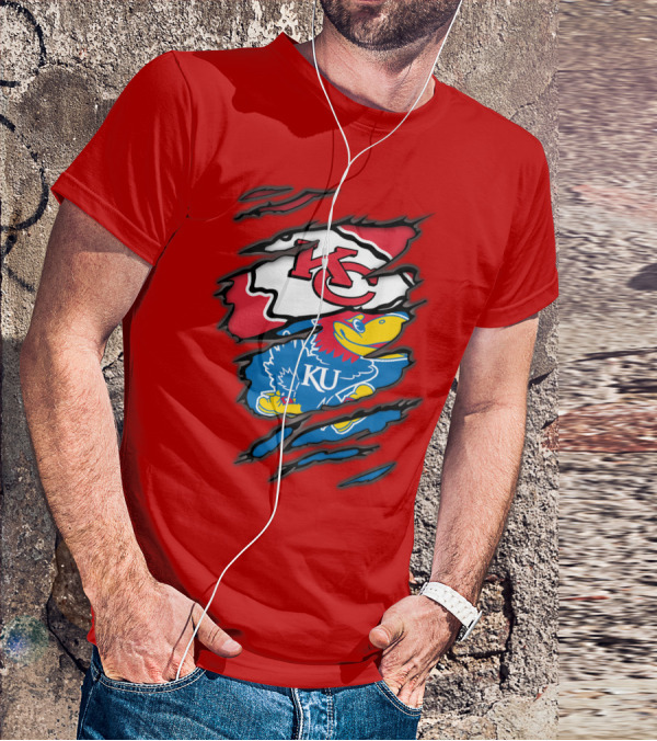 Kansas City Chiefs KC Jayhawks KU Logo Mashup T-Shirt