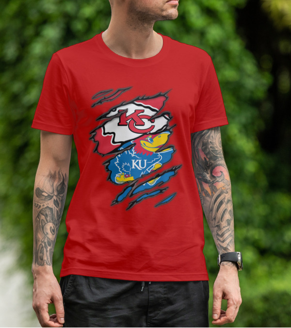 Kansas City Chiefs KC Jayhawks KU Logo Mashup T-Shirt