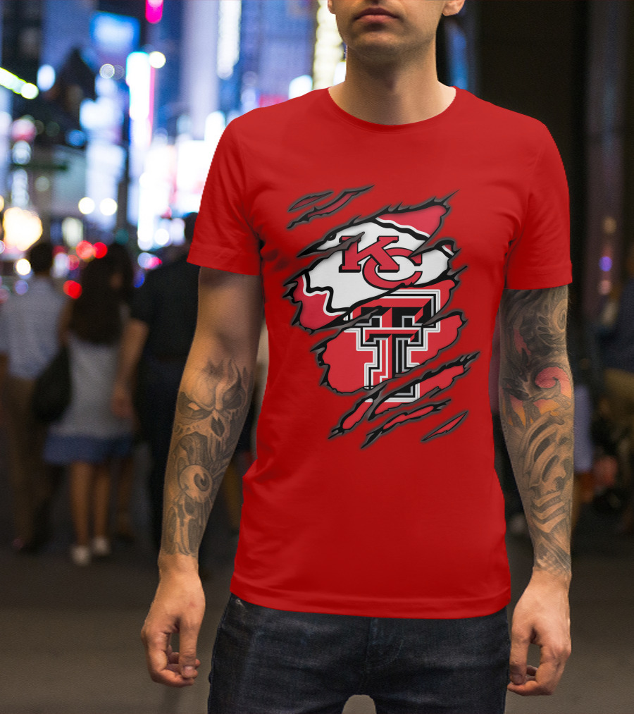 Kansas City Chiefs Texas Tech Red Raiders Logo Fusion T-Shirt