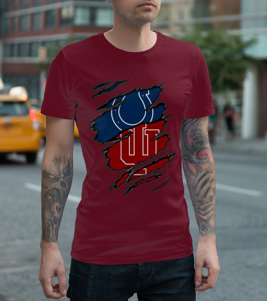 Colts Hoosiers Blue Horseshoe Red Interlocking IU T-Shirt