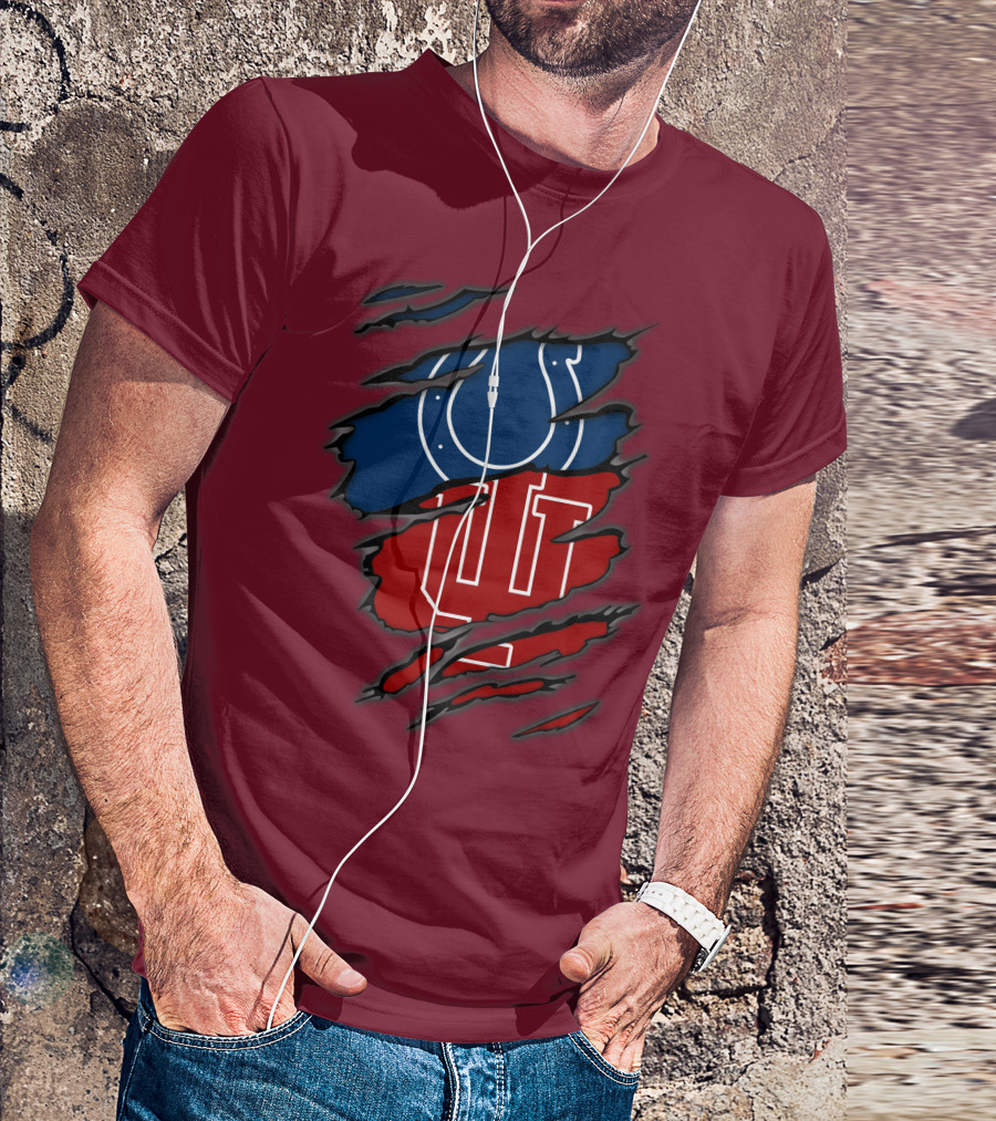 Colts Hoosiers Blue Horseshoe Red Interlocking IU T-Shirt