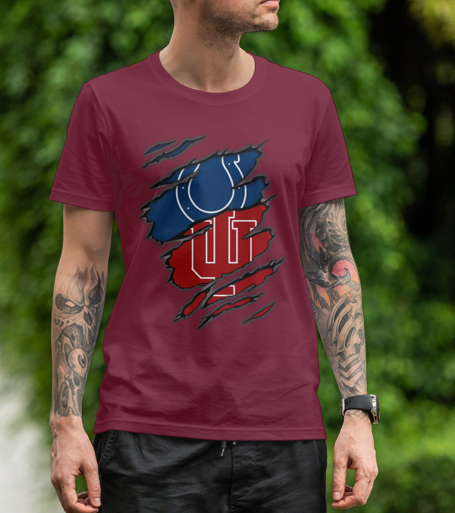 Colts Hoosiers Blue Horseshoe Red Interlocking IU T-Shirt