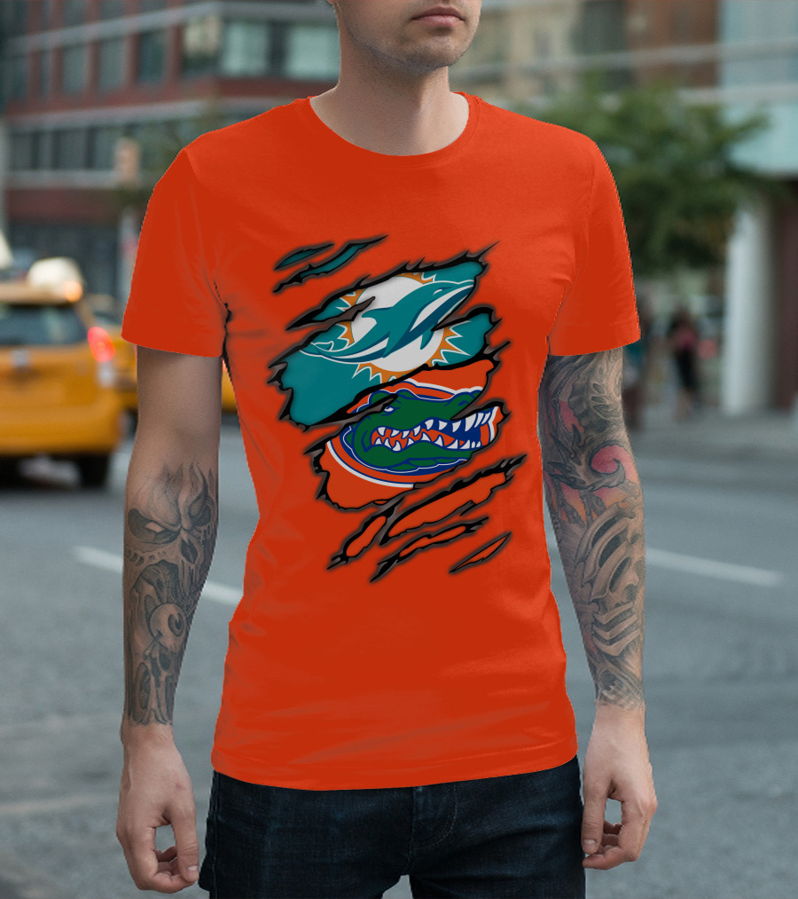 Miami Dolphins Florida Gators Logo Rip T-Shirt