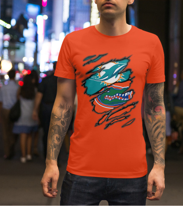 Miami Dolphins Florida Gators Logo Rip T-Shirt