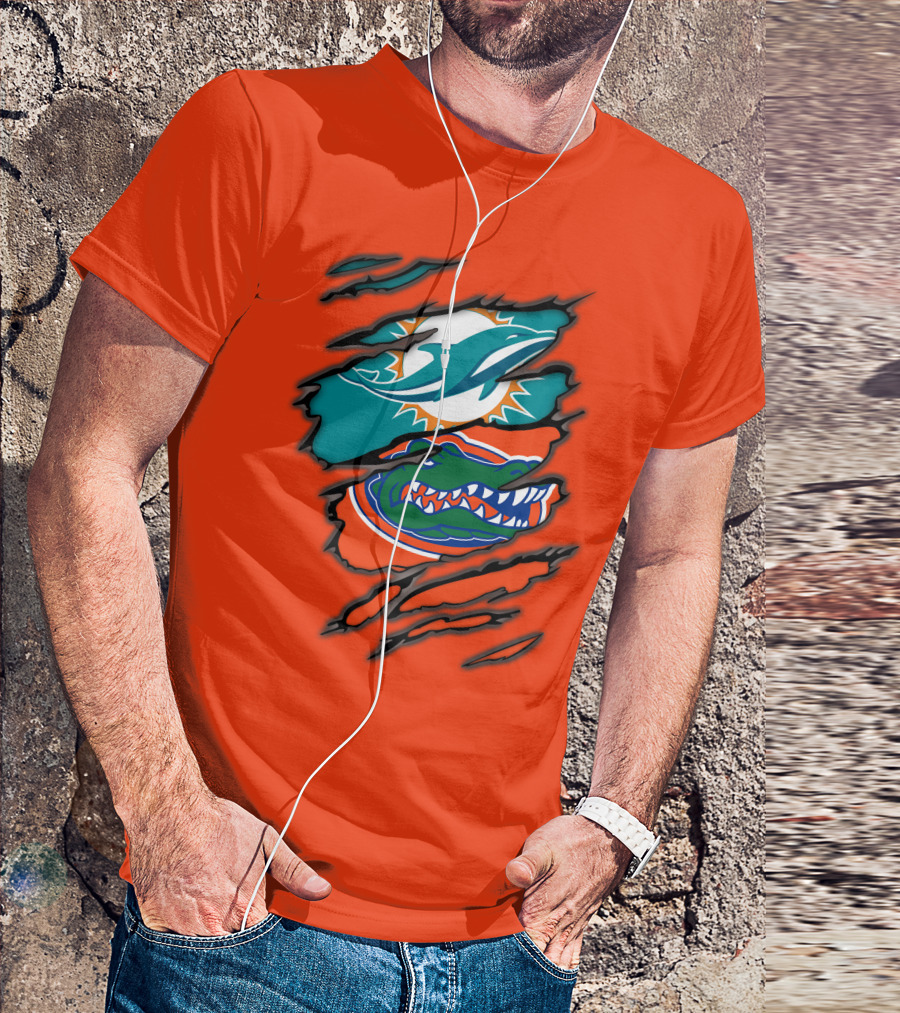 Miami Dolphins Florida Gators Logo Rip T-Shirt