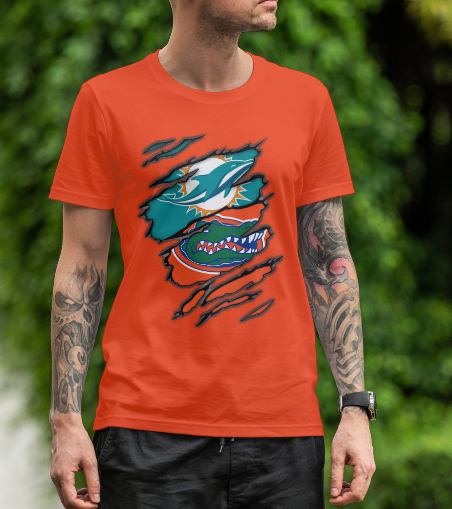 Miami Dolphins Florida Gators Logo Rip T-Shirt
