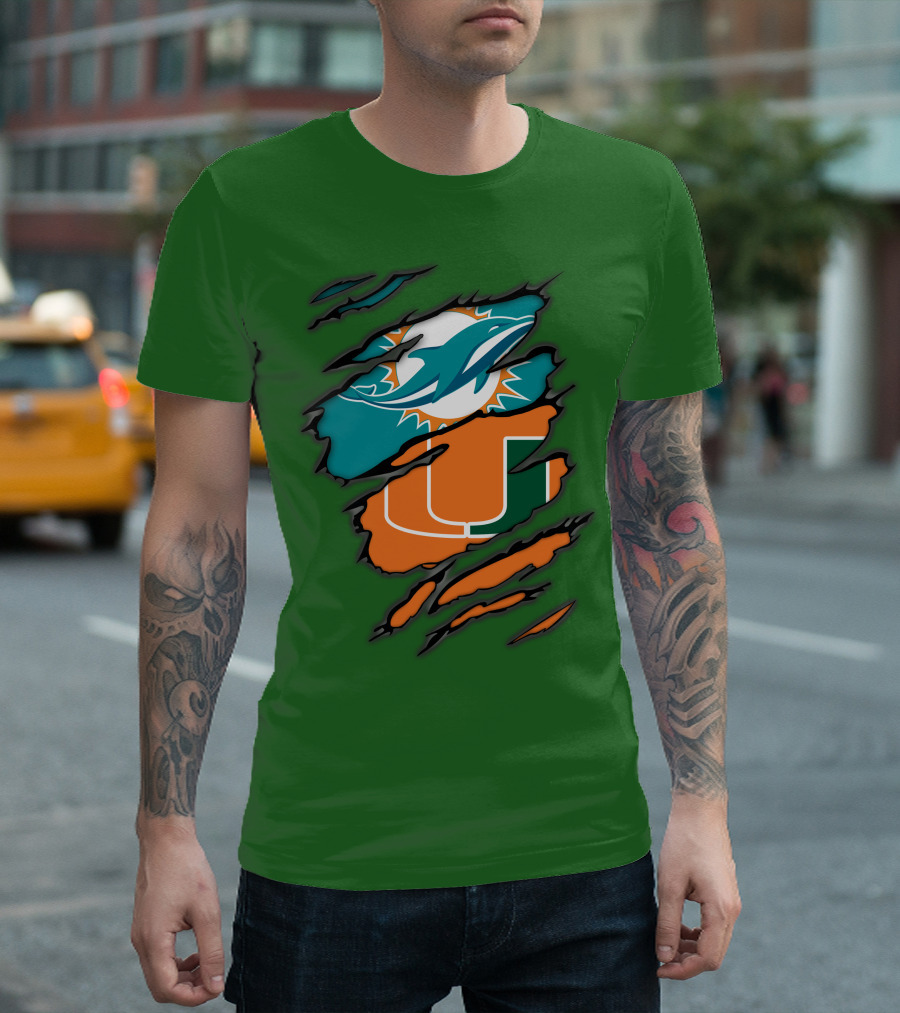 Miami Dolphins Miami Hurricanes Logo Blend T-Shirt
