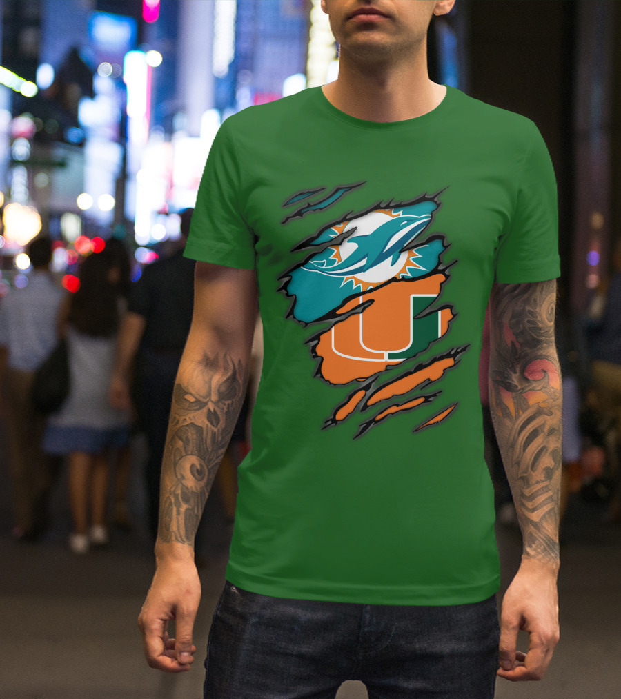 Miami Dolphins Miami Hurricanes Logo Blend T-Shirt