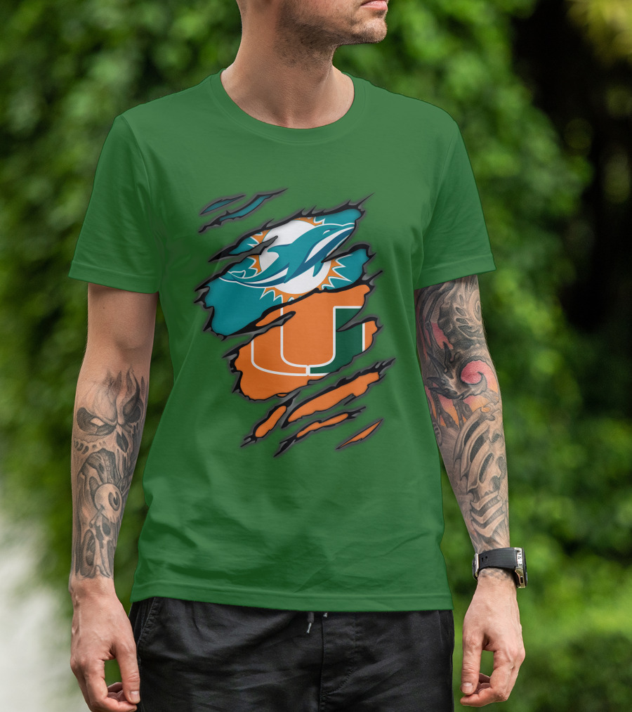 Miami Dolphins Miami Hurricanes Logo Blend T-Shirt