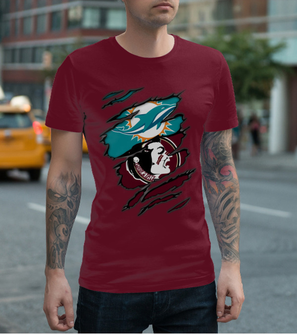Miami Dolphins Florida State Seminoles Logo Mashup T-Shirt