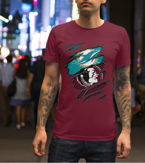 Miami Dolphins Florida State Seminoles Logo Mashup T-Shirt