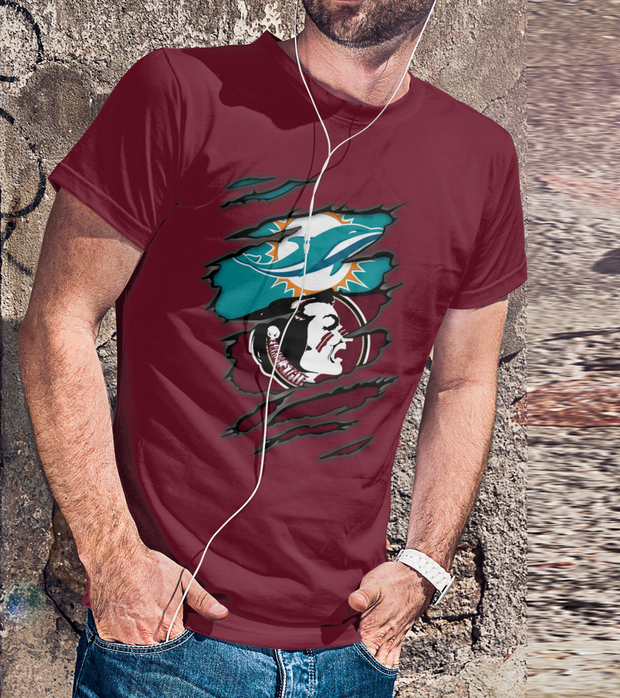 Miami Dolphins Florida State Seminoles Logo Mashup T-Shirt