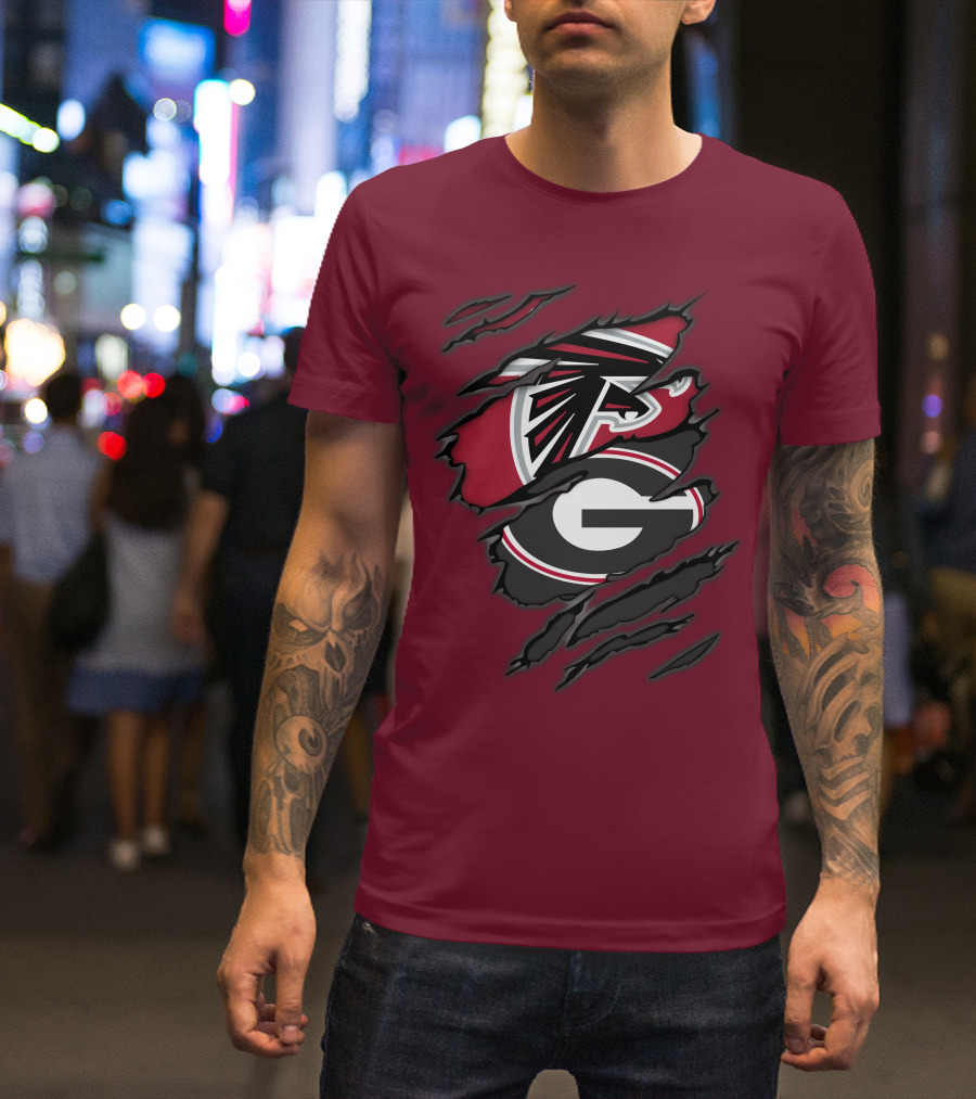 Atlanta Falcons Georgia Bulldogs Claw Marks Logo Combo T-Shirt
