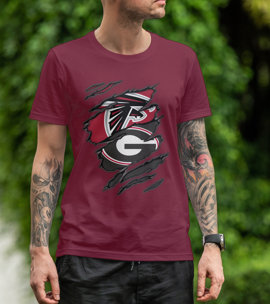 Atlanta Falcons Georgia Bulldogs Claw Marks Logo Combo T-Shirt