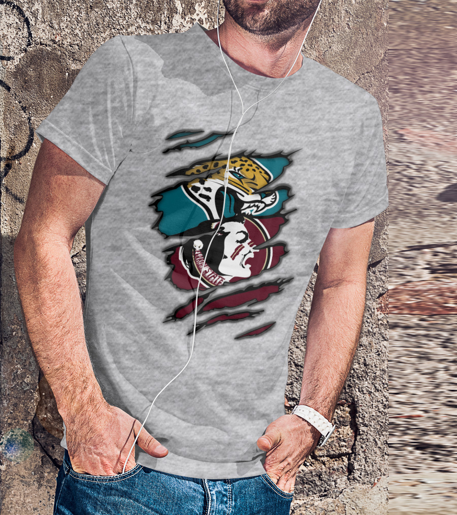 Jacksonville Jaguars And Florida State Seminoles Logo Crossover T-Shirt
