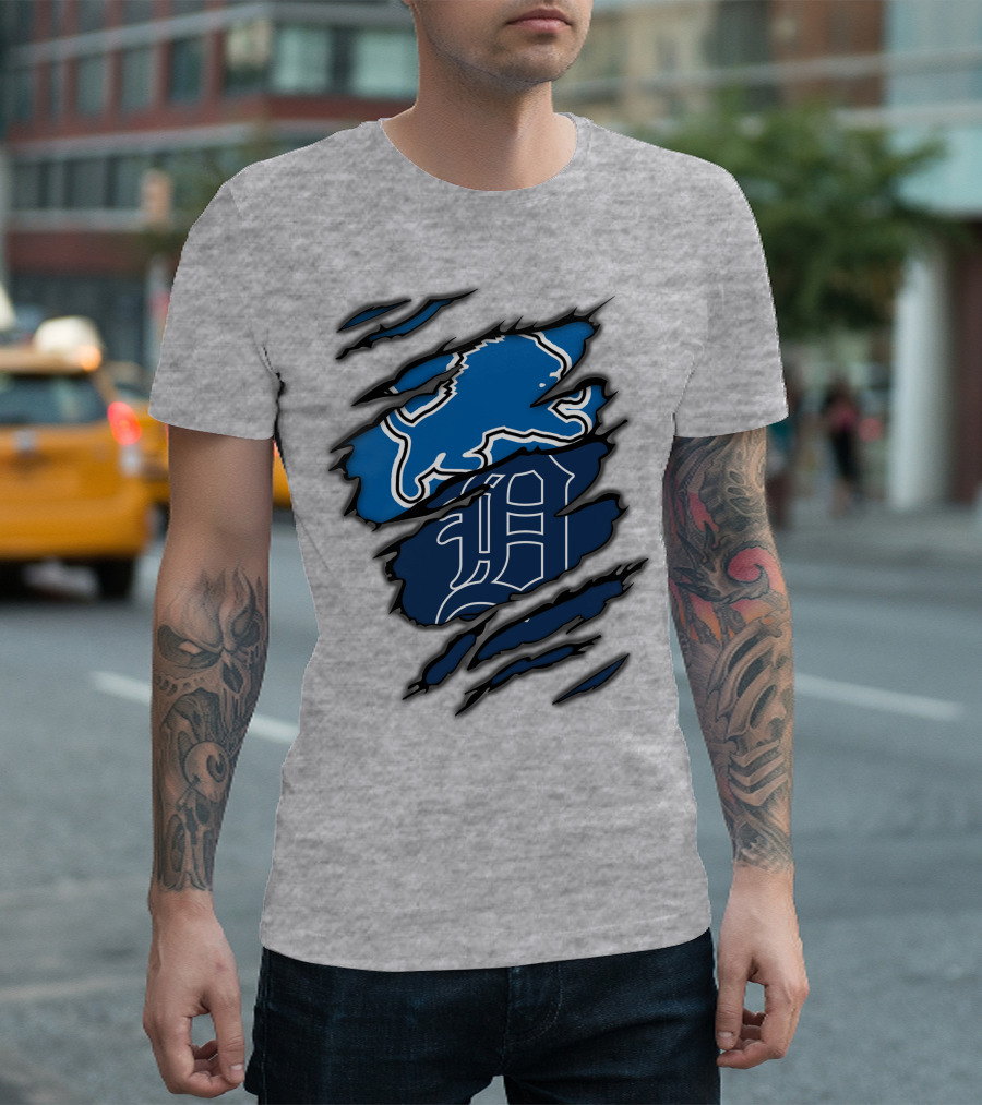 Detroit Lions Tigers Blue Claw Marks T-Shirt