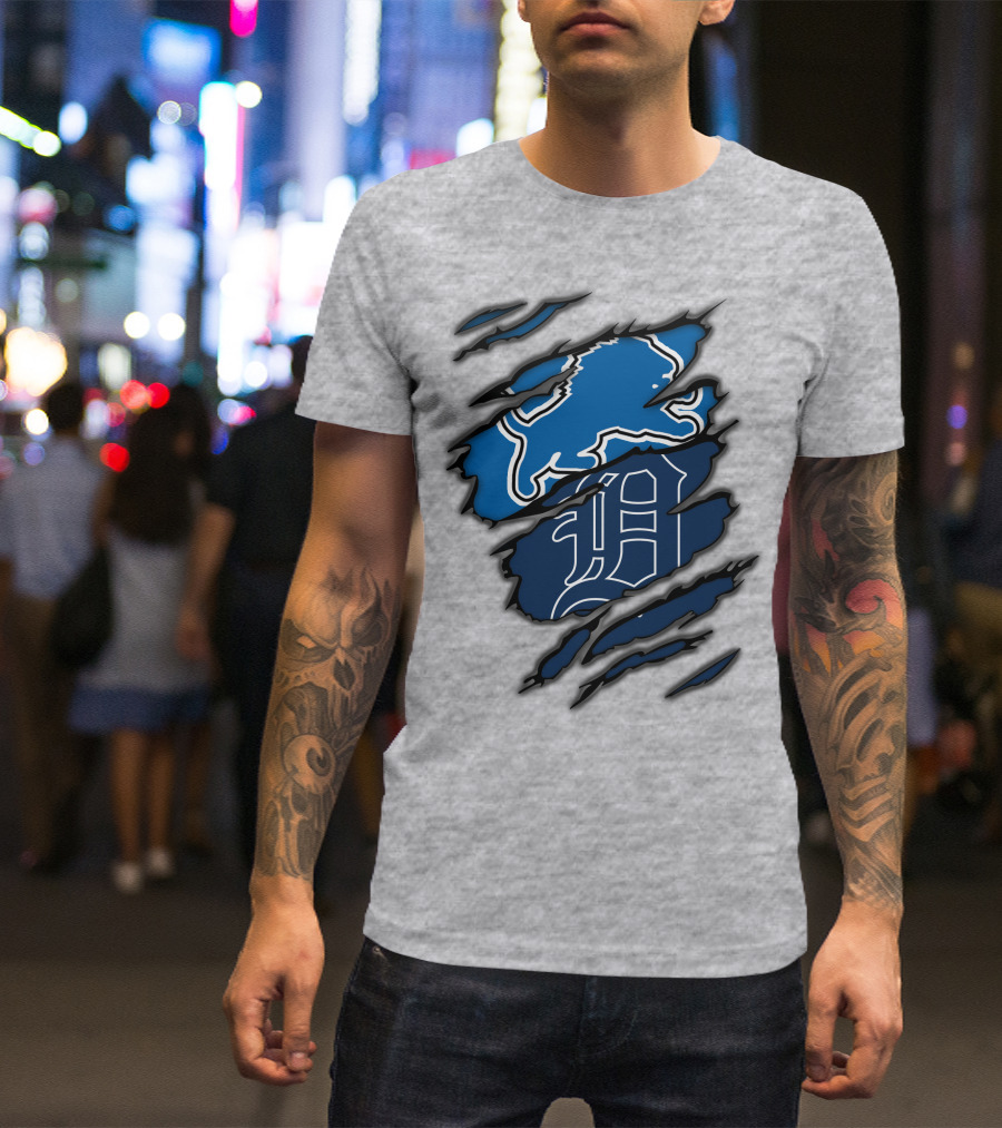 Detroit Lions Tigers Blue Claw Marks T-Shirt