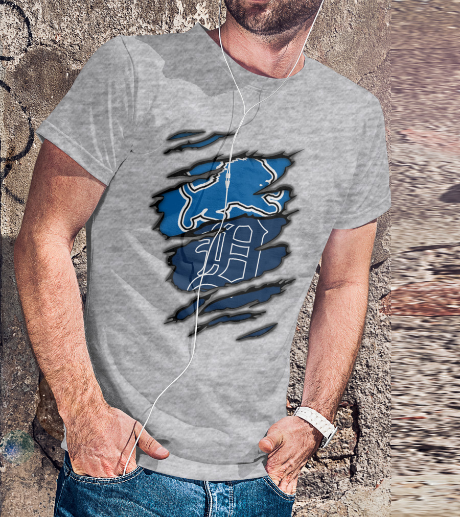 Detroit Lions Tigers Blue Claw Marks T-Shirt