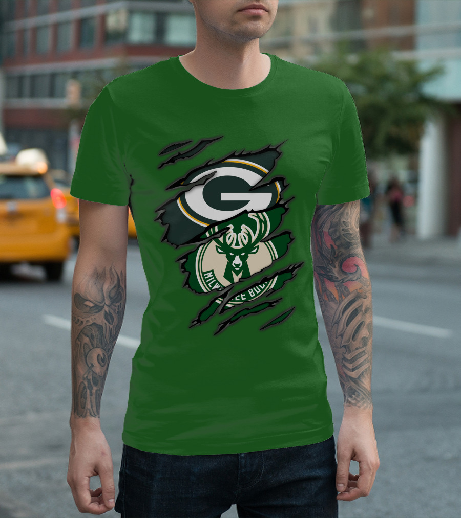 Green Bay Packers Milwaukee Bucks Crossover T-Shirt