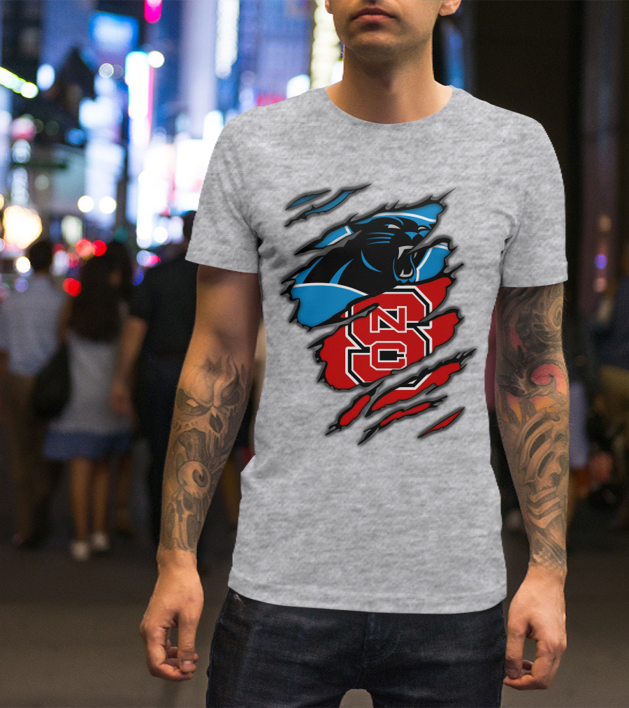 Carolina Panthers Nc State Wolfpack Claw Mark Logo Mashup T-Shirt