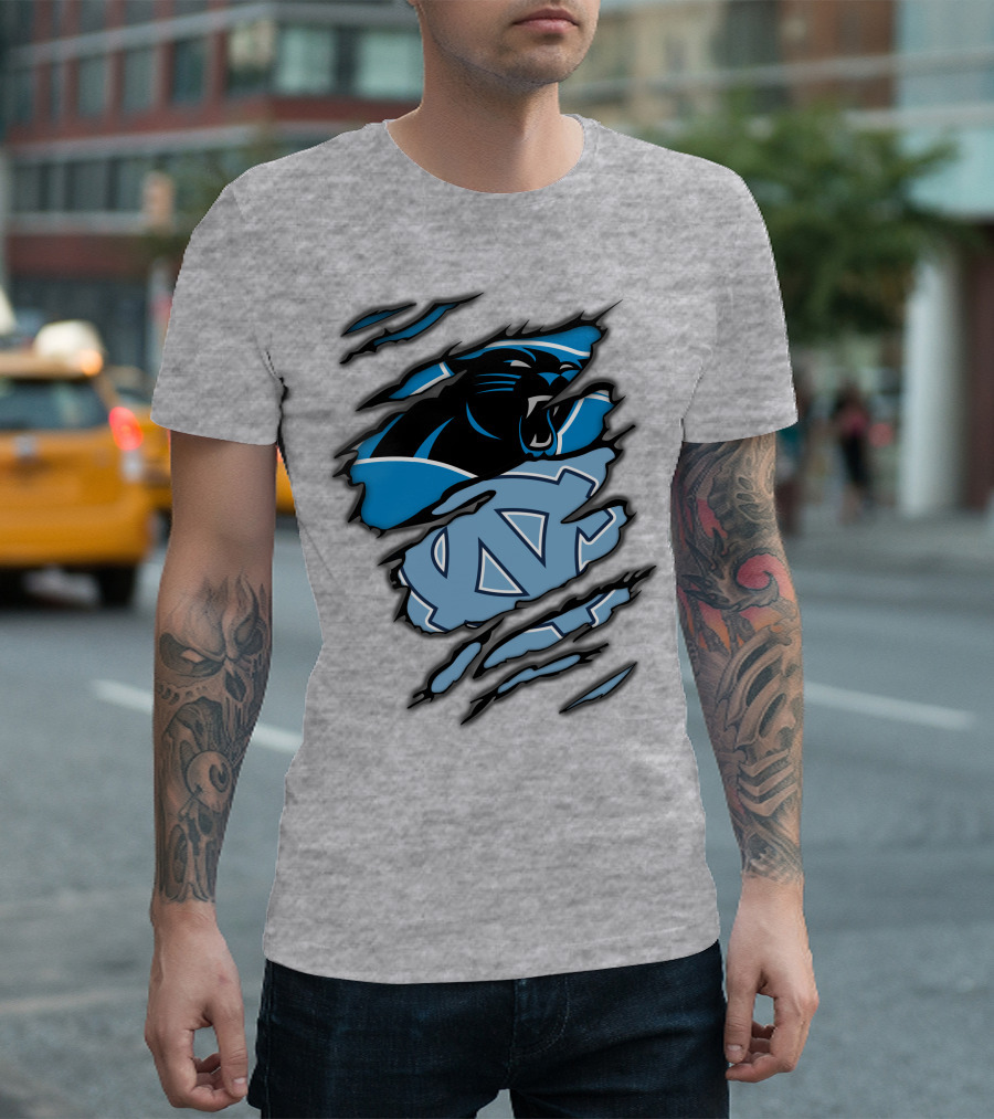 Carolina Panthers and North Carolina Tar Heels Logo Mashup T-Shirt