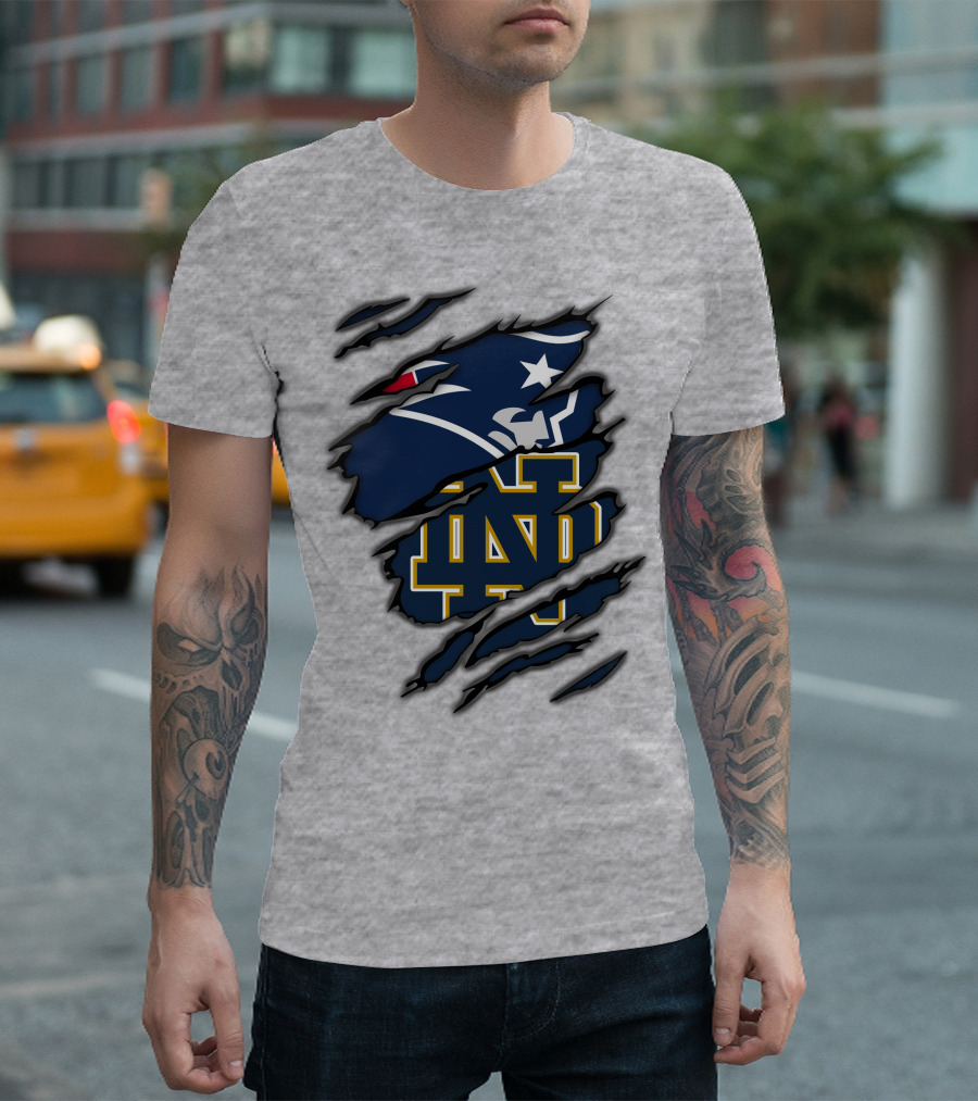 New England Patriots Notre Dame Fighting Irish Logo Mashup T-Shirt