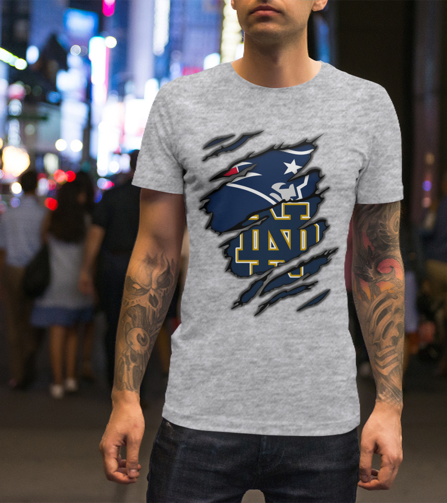 New England Patriots Notre Dame Fighting Irish Logo Mashup T-Shirt
