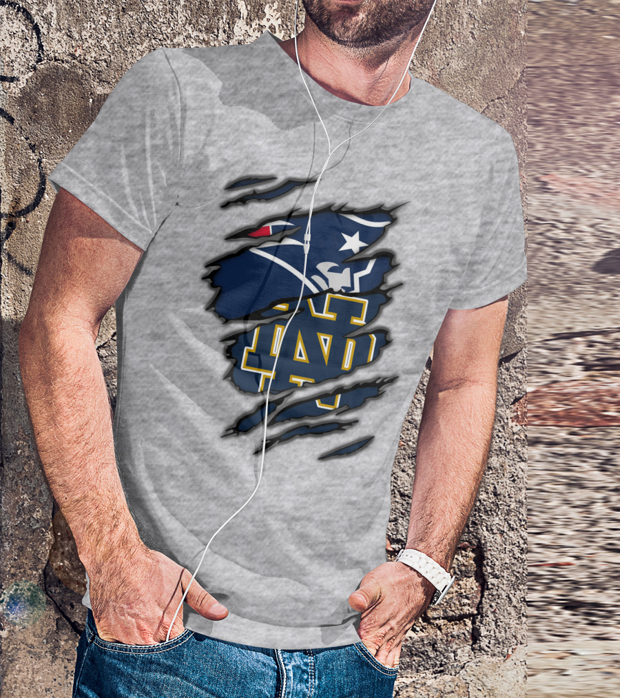 New England Patriots Notre Dame Fighting Irish Logo Mashup T-Shirt