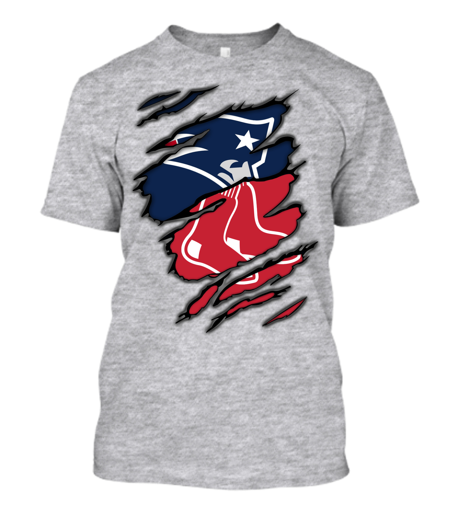 Patriots Red Sox Logo Mashup On Torn Background T-Shirt