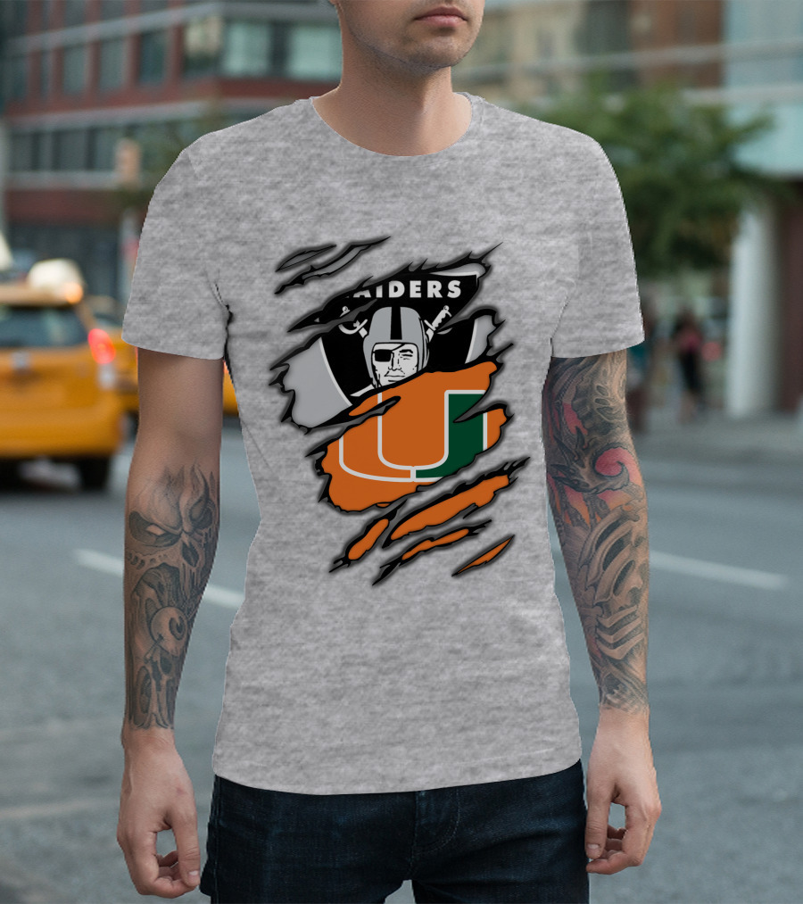 Raiders And Miami Hurricanes Split T-Shirt