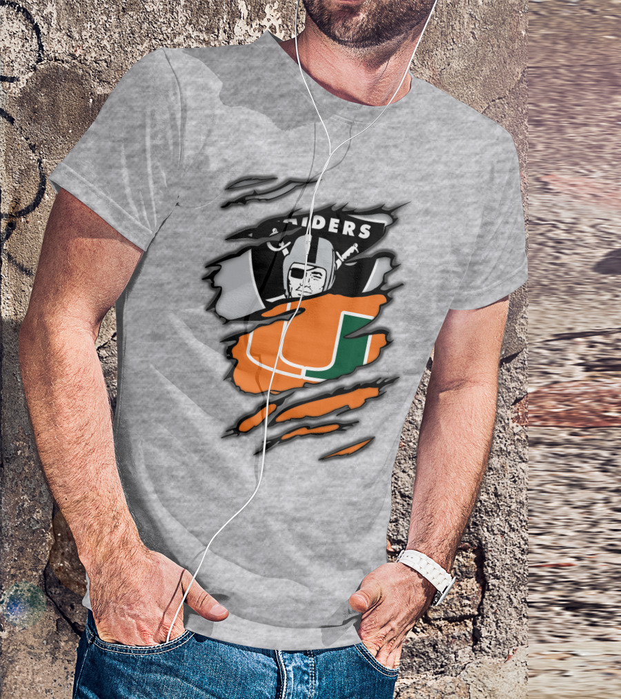 Raiders And Miami Hurricanes Split T-Shirt