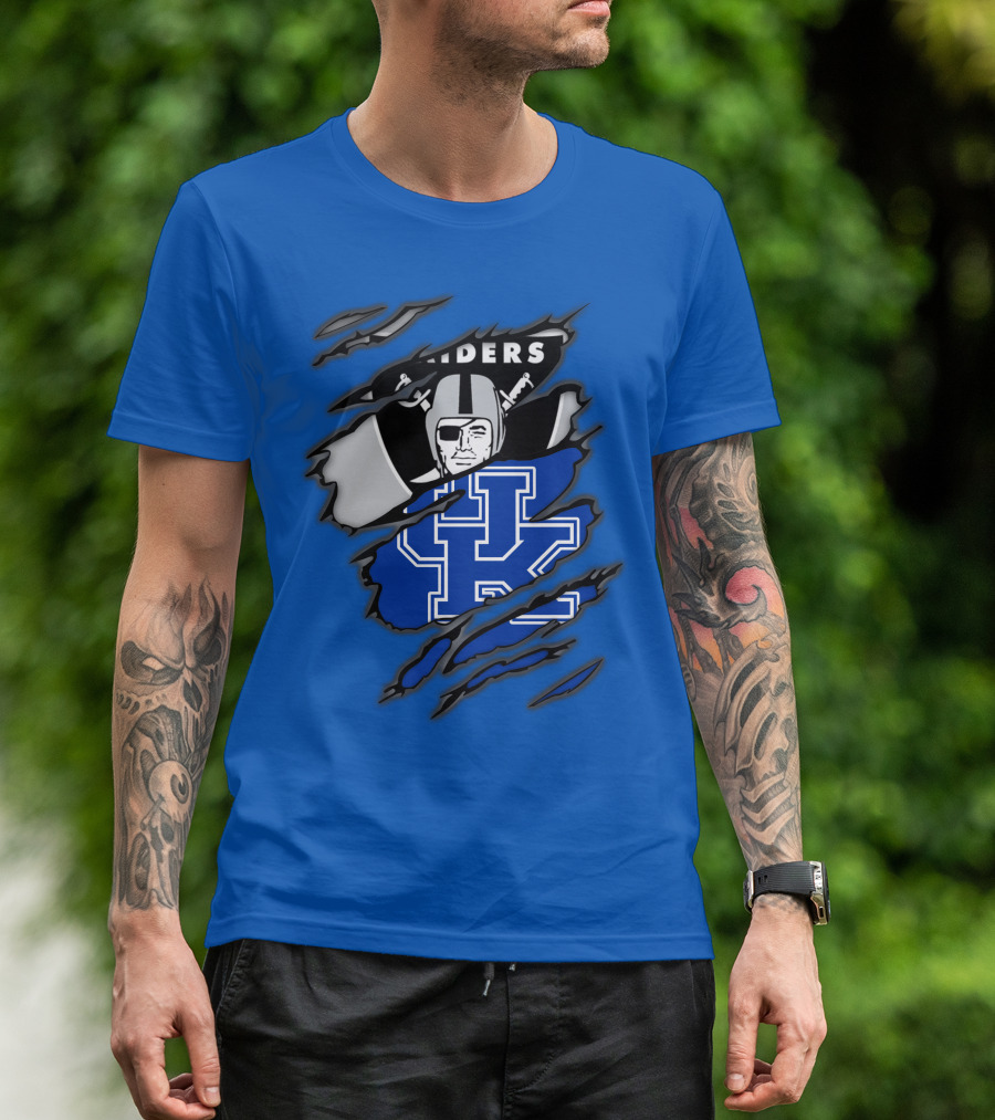 Raiders Kentucky Interlocking Design With Raider And UK Symbols T-Shirt