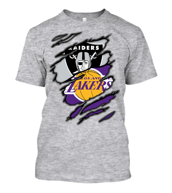 Raiders Los Angeles Lakers Basketball Football Fan Mashup T-Shirt