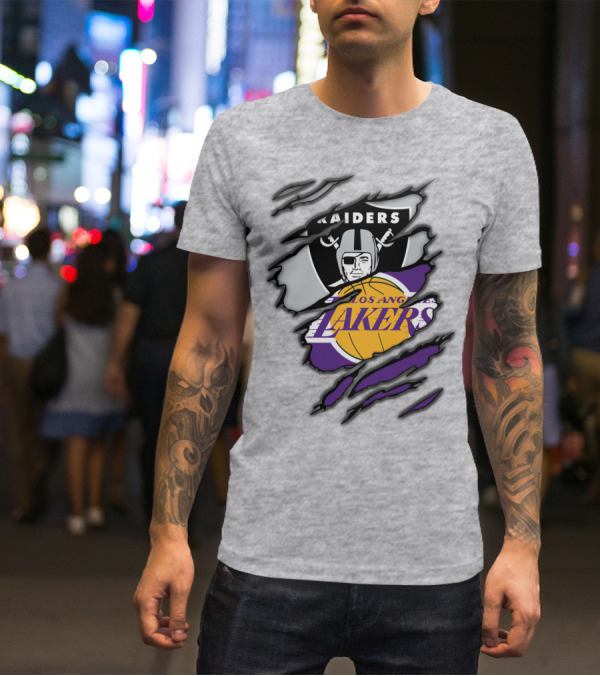Raiders Los Angeles Lakers Basketball Football Fan Mashup T-Shirt