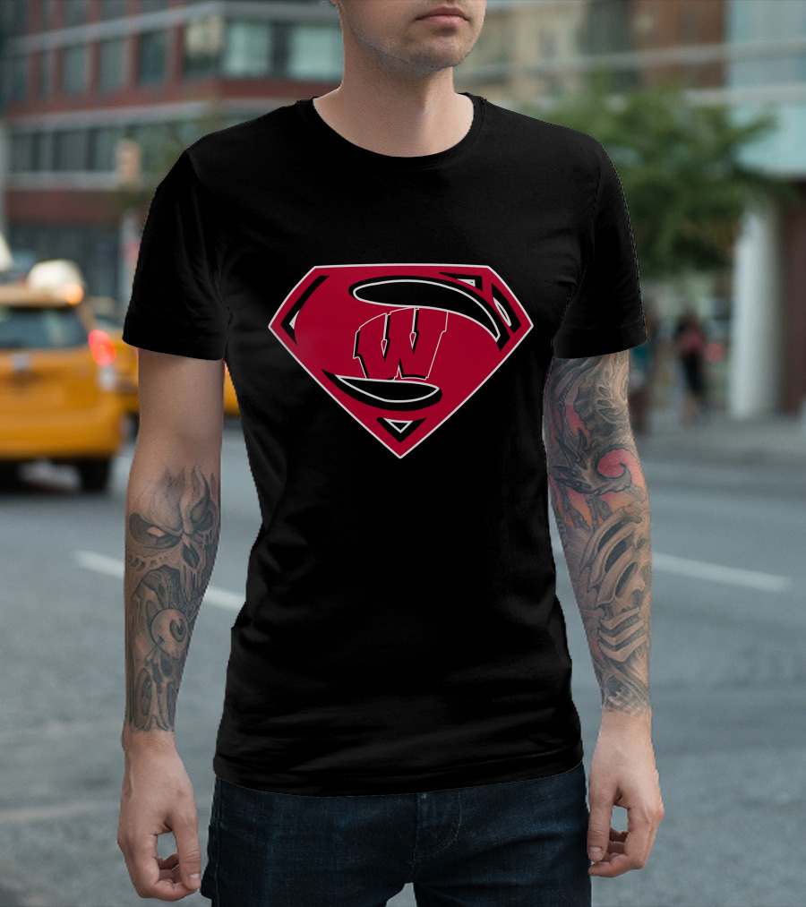 Superman Wisconsin Badgers Logo Emblem T-Shirt