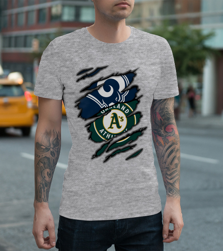 Rams Oakland Athletics Dual Fan Torn Layers T-Shirt