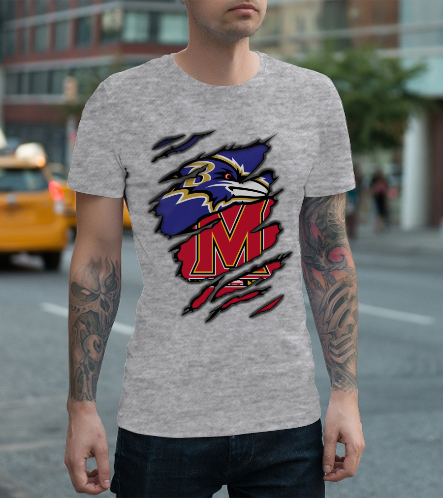 Ravens Maryland Logo with Baltimore and University of Maryland Elements T-Shirt