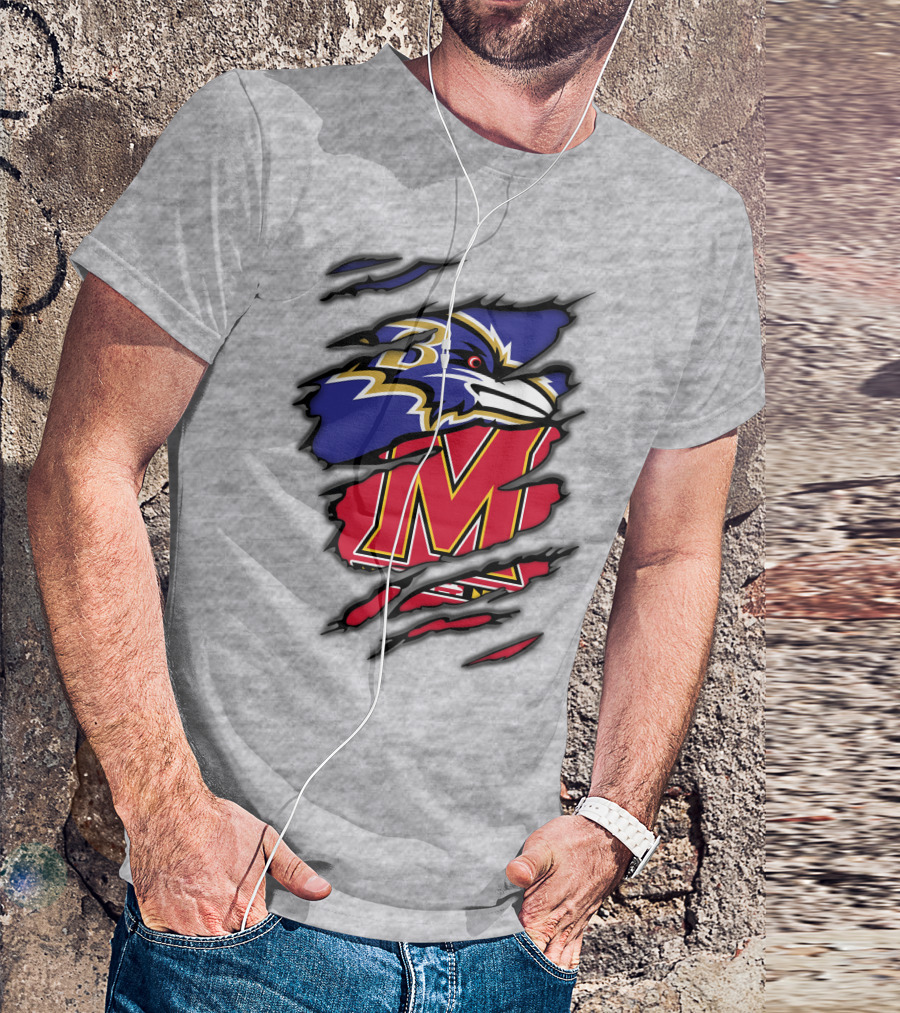 Ravens Maryland Logo With Baltimore And University Of Maryland Elements T-Shirt