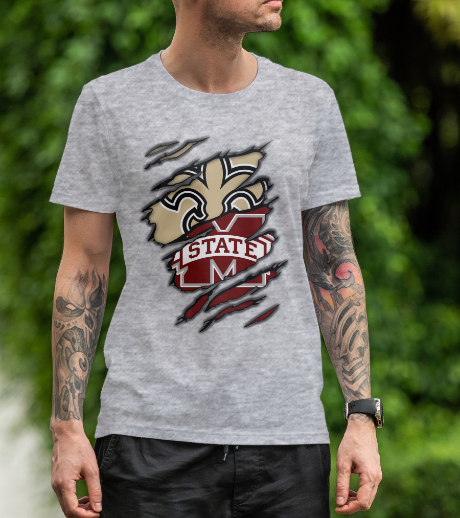 Saints Mississippi State Bulldogs Fleur-de-Lis Logo Combo T-Shirt