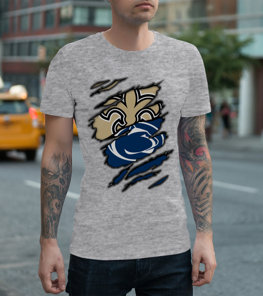 Saints Penn State Logo Combination Torn Effect T-Shirt