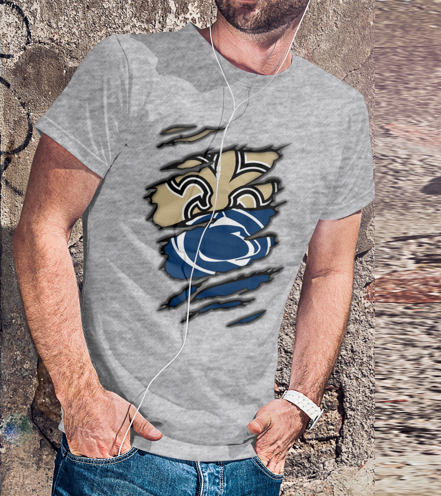 Saints Penn State Logo Combination Torn Effect T-Shirt