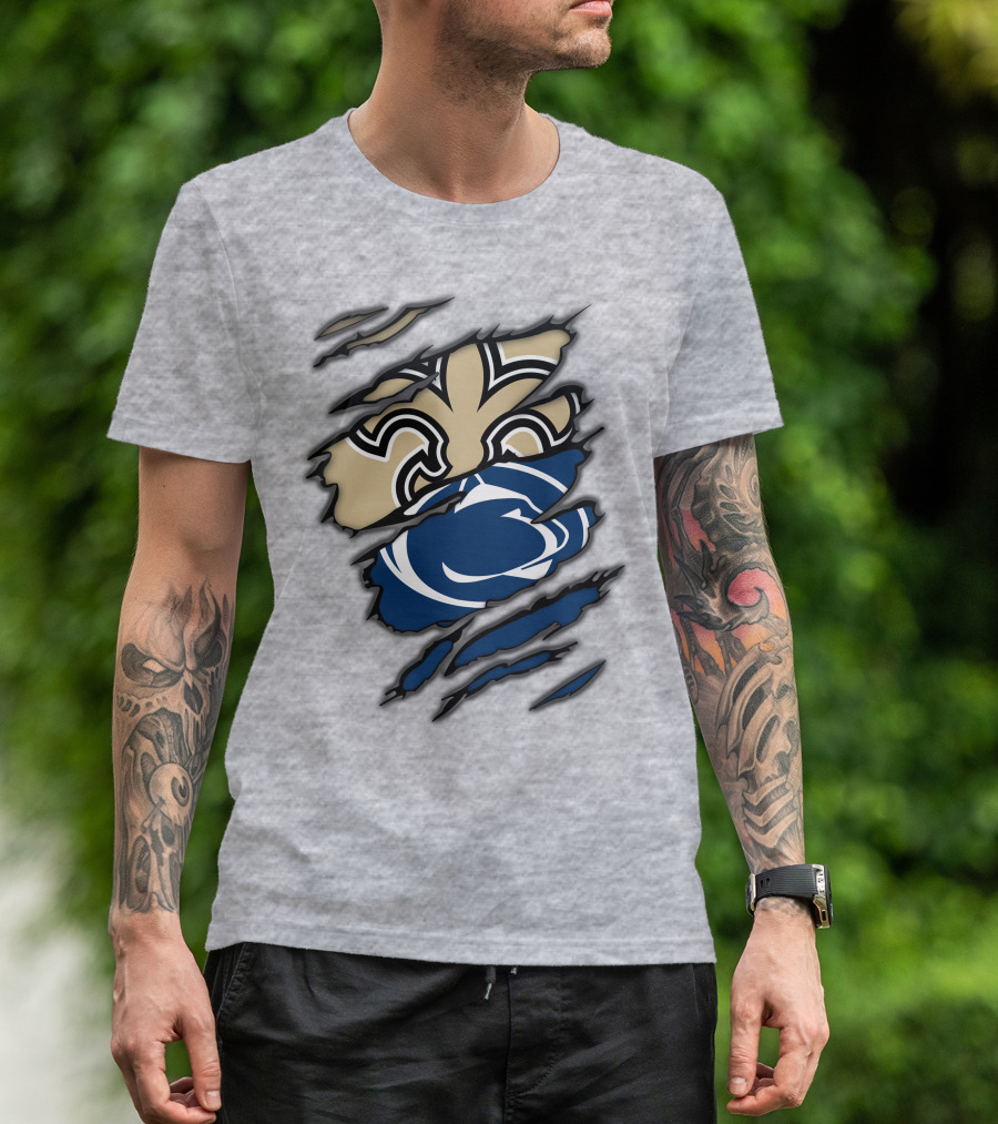 Saints Penn State Logo Combination Torn Effect T-Shirt