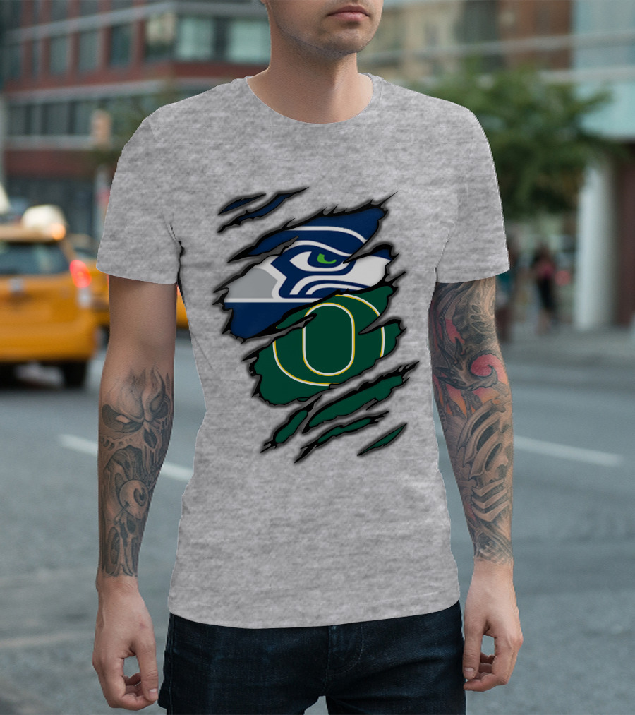 Seahawks Ducks Claw Style Logo Rip Combination T-Shirt