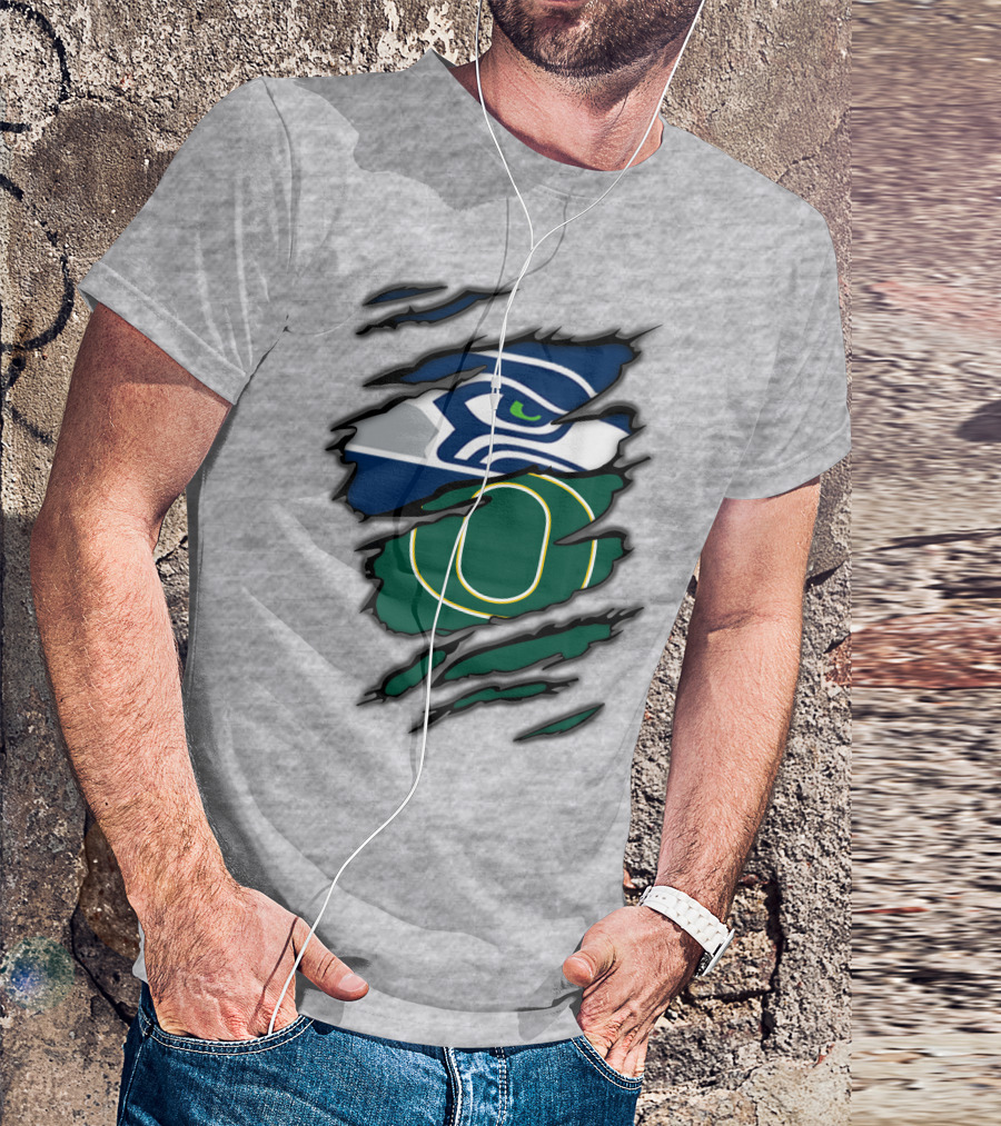 Seahawks Ducks Claw Style Logo Rip Combination T-Shirt