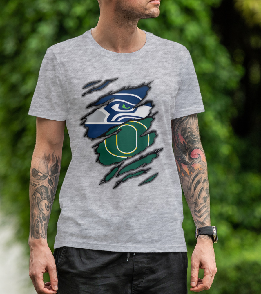 Seahawks Ducks Claw Style Logo Rip Combination T-Shirt