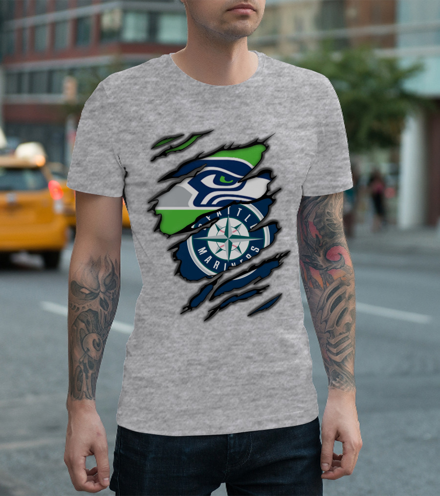 Seattle Seahawks Seattle Mariners Logo Fusion T-Shirt