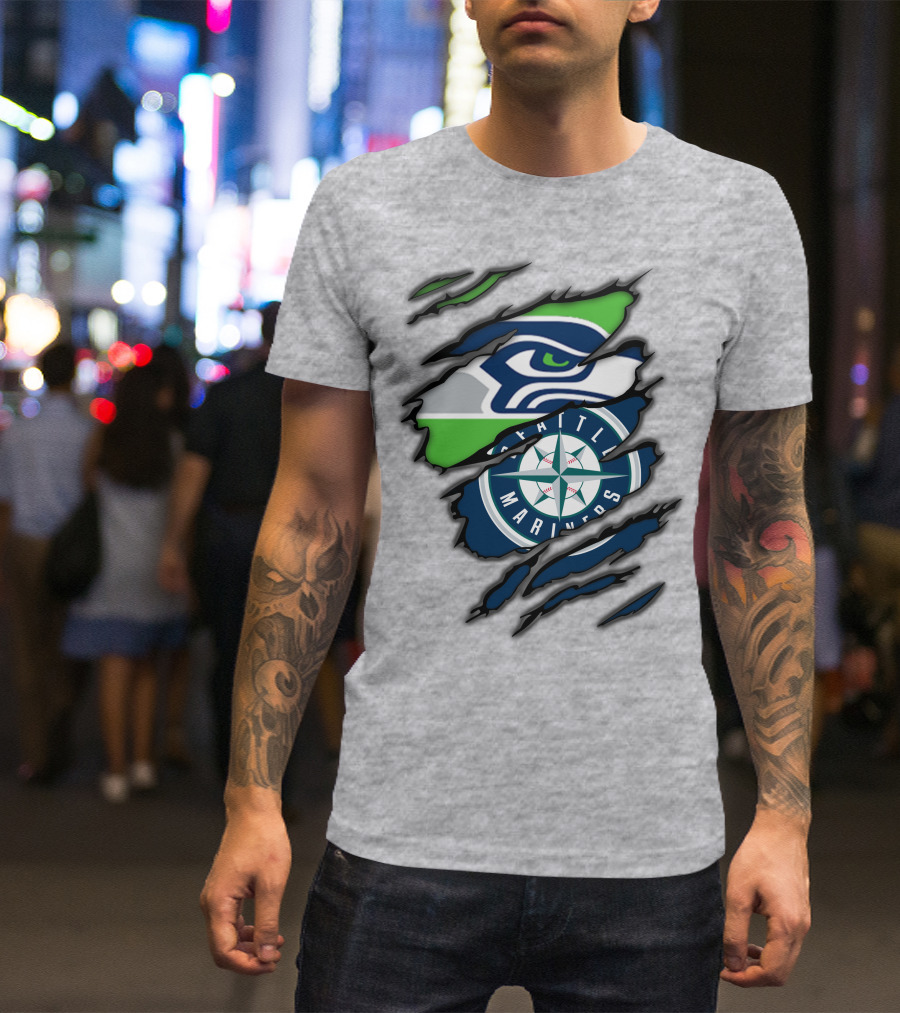 Seattle Seahawks Seattle Mariners Logo Fusion T-Shirt